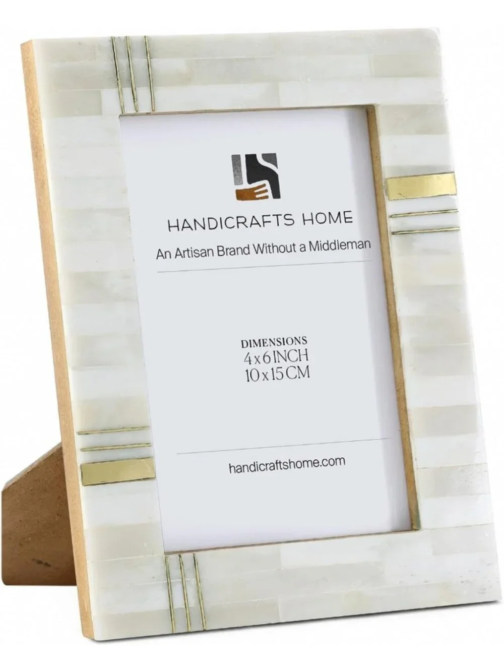 Handmade Bone Inlay 4x6 White Picture Frame - Elegant Brass Home Decor